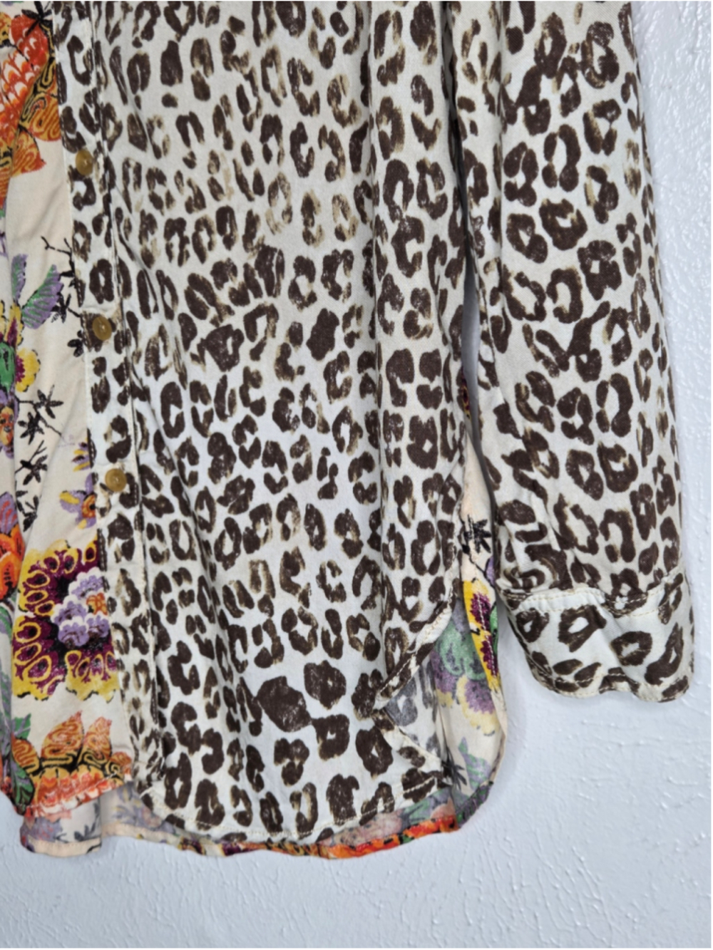 Anthropologie Pilcro Floral Leopard Button Down Shirt Women's Small Tan Orange - Picture 4 of 11